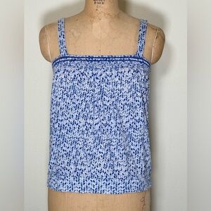 Gap Tank Top Blue White Smocked Blouson Square Neck Chevron Print Size S Coastal